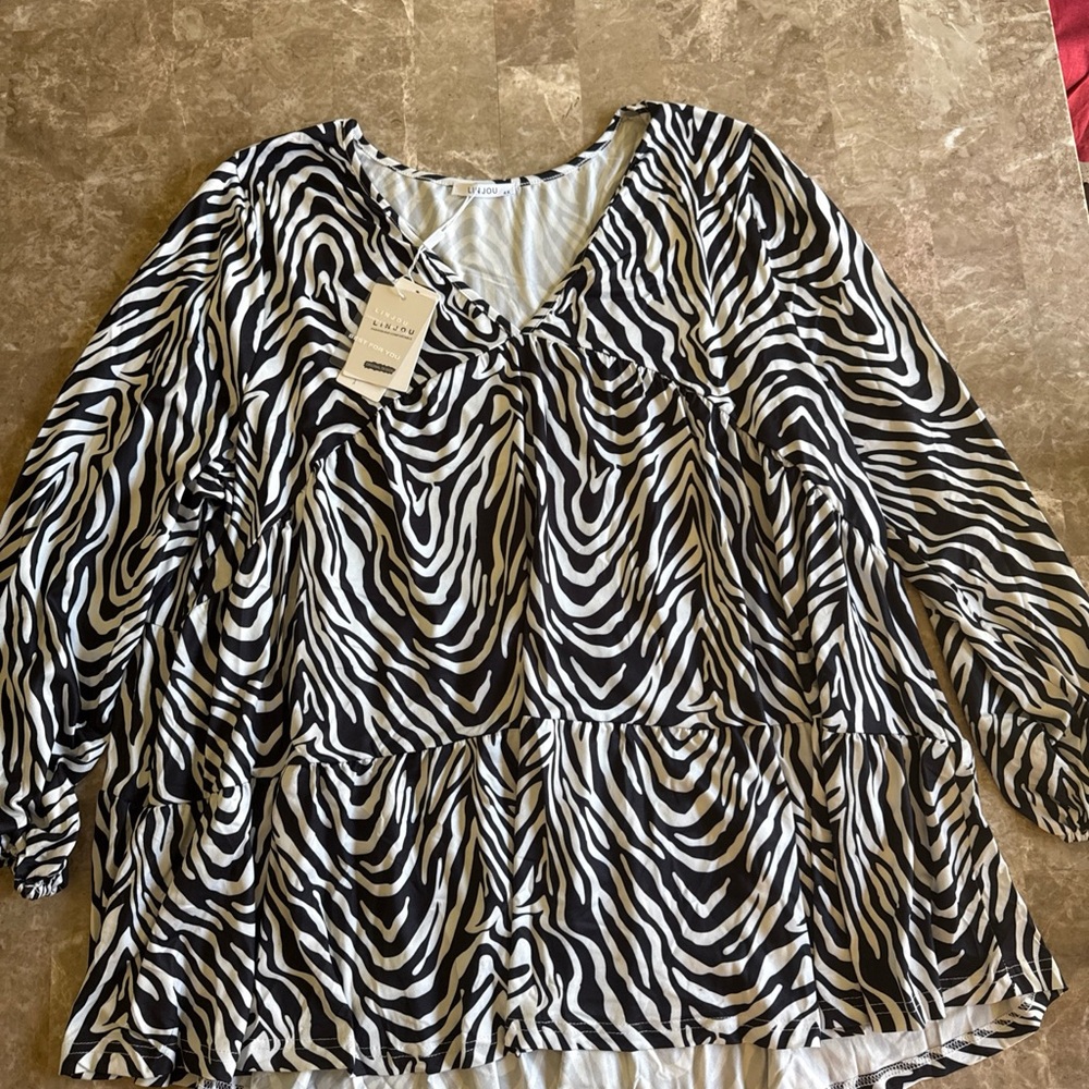 LINJOU Women's Plus Size 4X Zebra Print Top Casual Summer Blouses New V-Neck